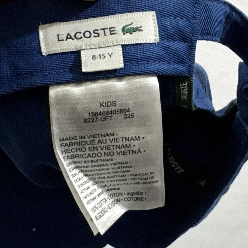 Lacoste Youth Hat Cotton Alligator Logo Blue Preppy Unisex Cap Sz 8-16 y Kids